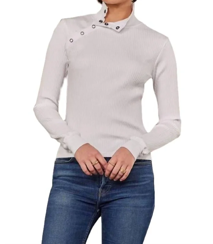 Women Wear Online Andre Long Sleeve Snap Turtleneck Top In White