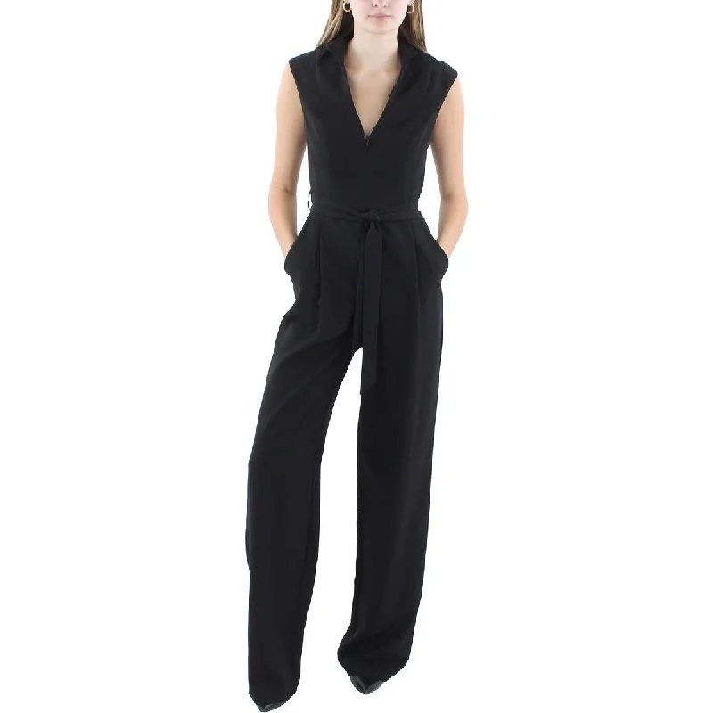 Comfortable Casual Wear Black Halo Womens Cap Sleeve Front Zip Jumpsuit