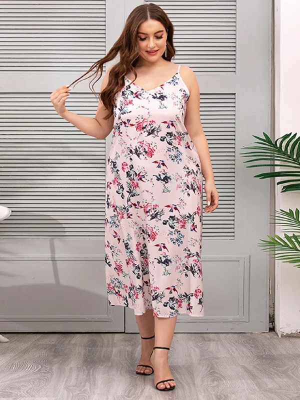 Timeless Women's Fashion Styles KittenAlarm - Plus Size Oversize Floral Cami Dress Lounge Wear