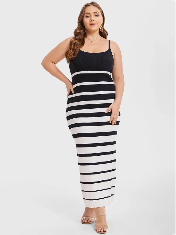 Online Boutiques Striped Pattern Cami Maxi Knit Dress