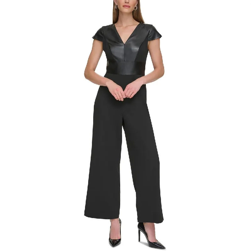 Trendy Street Style DKNY Womens Cap Sleeve Mixed Media Jumpsuit