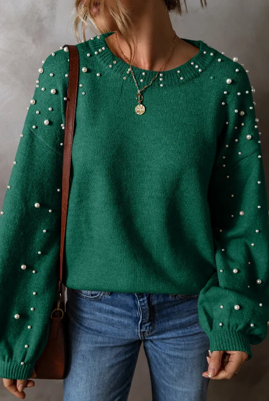 Athleisure Wear Special Offer Green Pearled Sweater