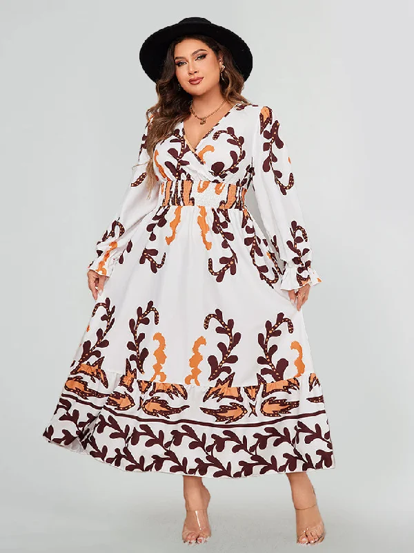 Fashion Deal Floral Print Surplice Flounce Sleeve Dress