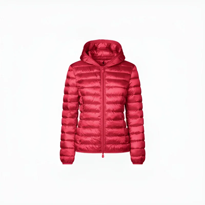 Current Trends Woman's Alexis Hooded Puffer Jacket in Tango Red