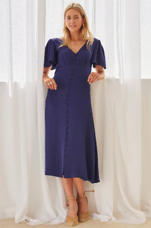 Bold Fashion Sally Anne Satin Dress | French Navy