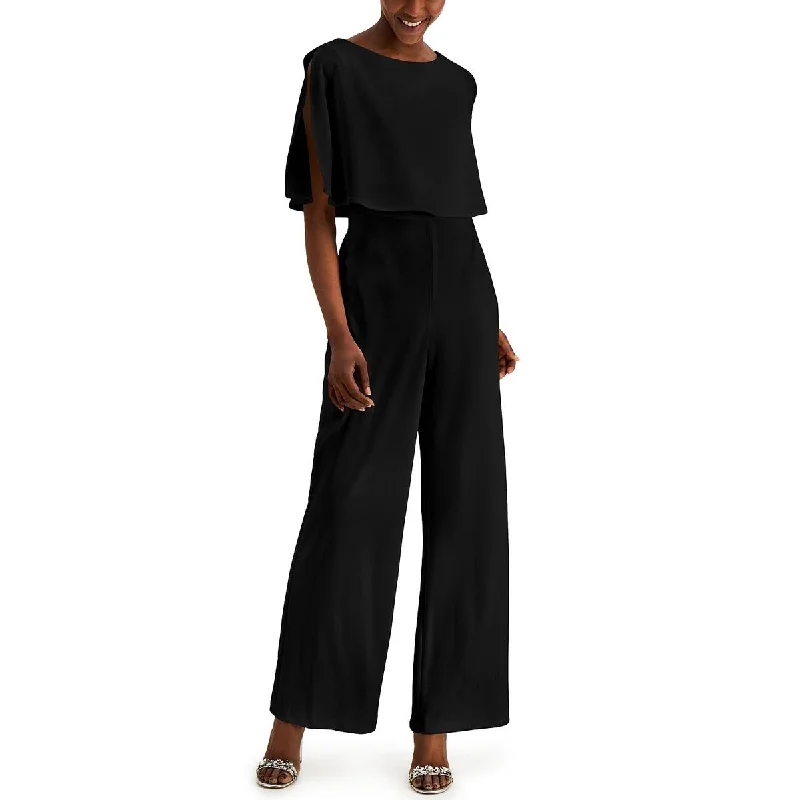 Elegant Women's Clothing Connected Apparel Womens Petites Popover Wide Leg Jumpsuit