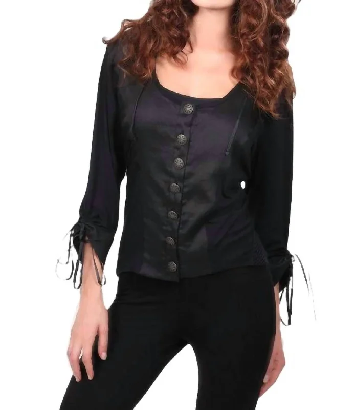 Flash Sale, Don't Miss Drawstring-Slv Buttoned Top In Black