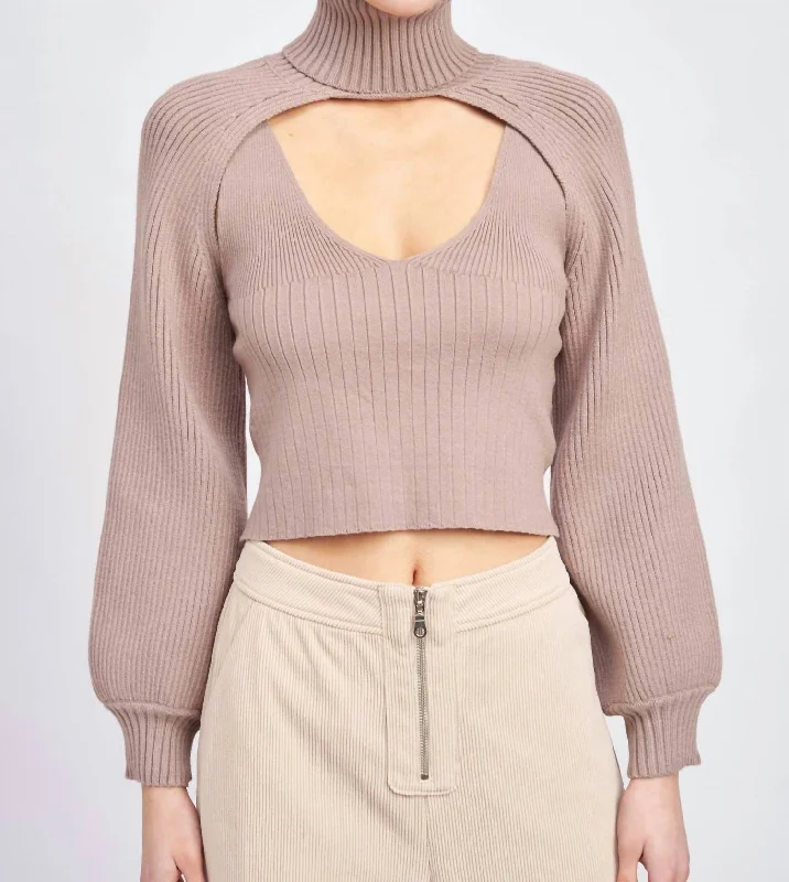 Fashion Deal Sonoita Two-Piece Crop Sweater In Dusty Lilac