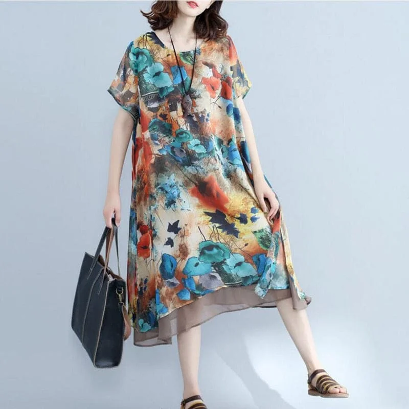 Outfits For Girls Short Sleeve Floral Chiffon Dress