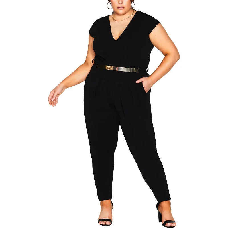 Business Casual Outfits City Chic Womens Plus V Neck Tapered Leg Jumpsuit