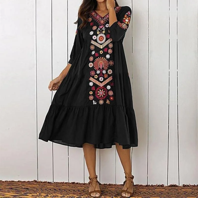 Seasonal Picks Daisy Bohemian Floral Midi Dress