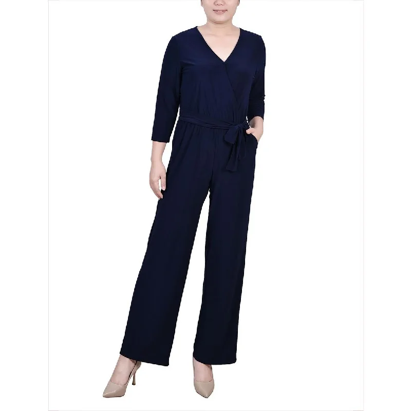 Cutting Edge Fashion NY Collection Womens Petites Solid Wide Leg Jumpsuit