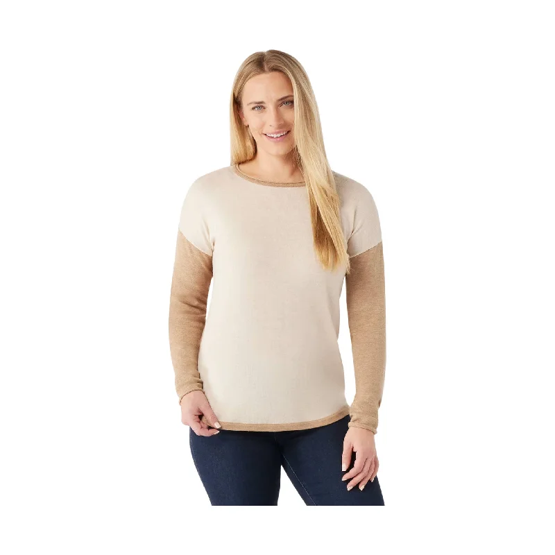 Fashion Deal Smartwool Women's Shadow Pine Colorblock Crew Sweater - Almond Heather - ONLINE STORE CREDIT/EXCHANGE ONLY