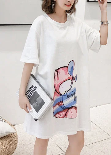 Big Discounts DIY white print Cotton tunic dress Omychic Tunic Tops short sleeve Midi Summer Dress