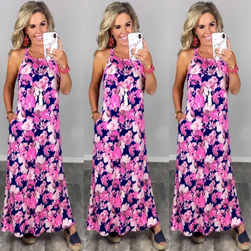 Trend Forward Women's Wear Bright Floral Maxi Dress