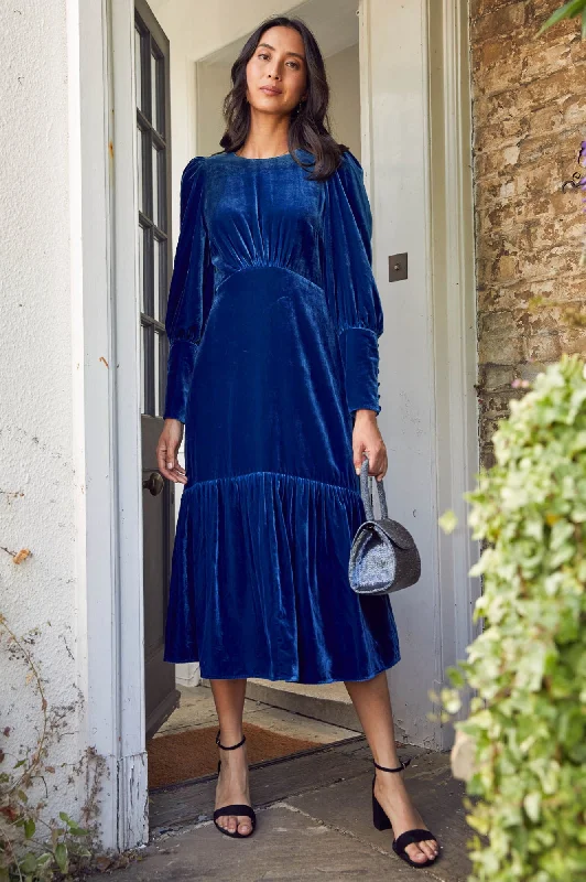 Online Boutique Stores Esmee Velvet Dress | Blue Sapphire