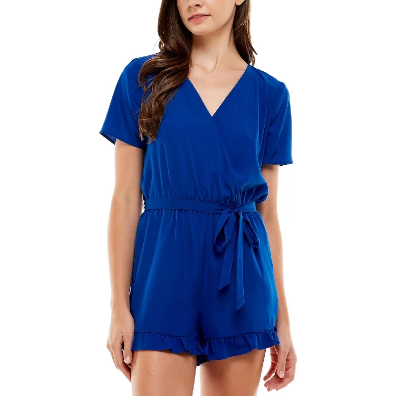 Relaxed Fashion Kingston Grey Womens Juniors Ruffled Belted Romper