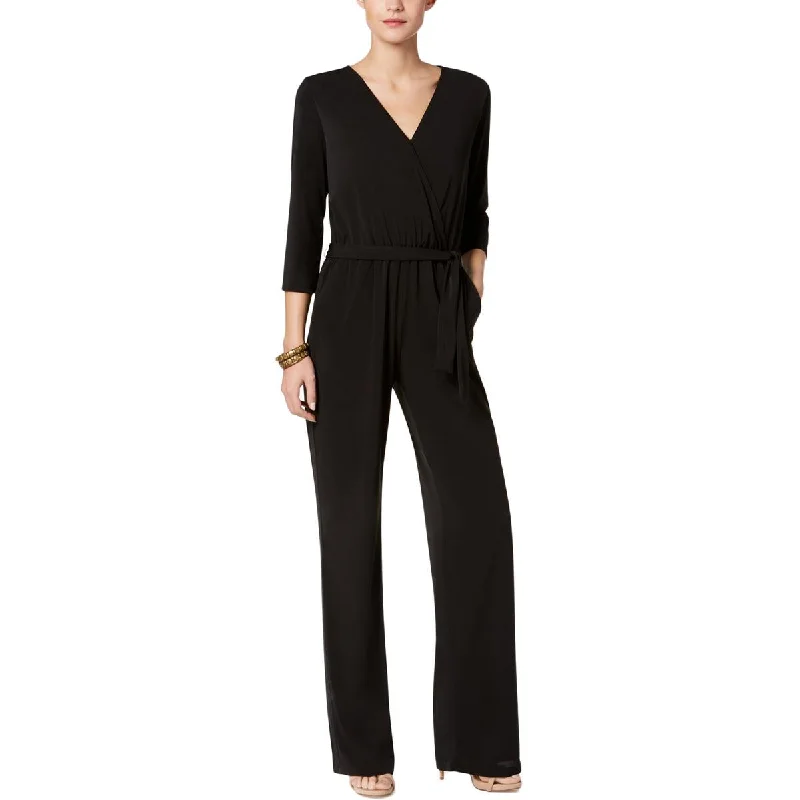 Relaxed Style NY Collection Womens Petites Matte Jersey Belted Jumpsuit