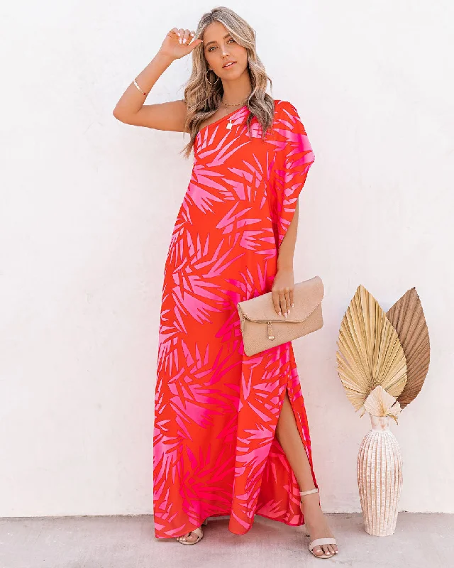 Wardrobe Update Tropical Bliss One Shoulder Statement Maxi Dress