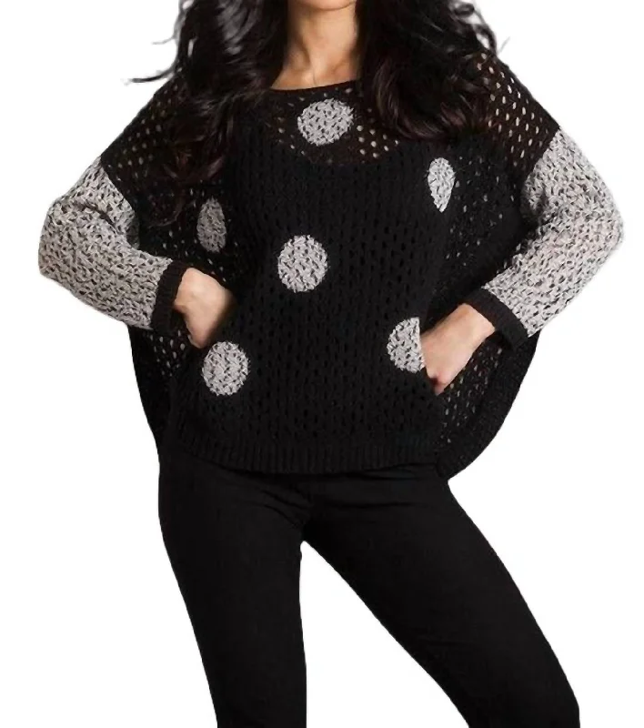 Chic And Trendy Crochet Dot Poncho In Frostblack