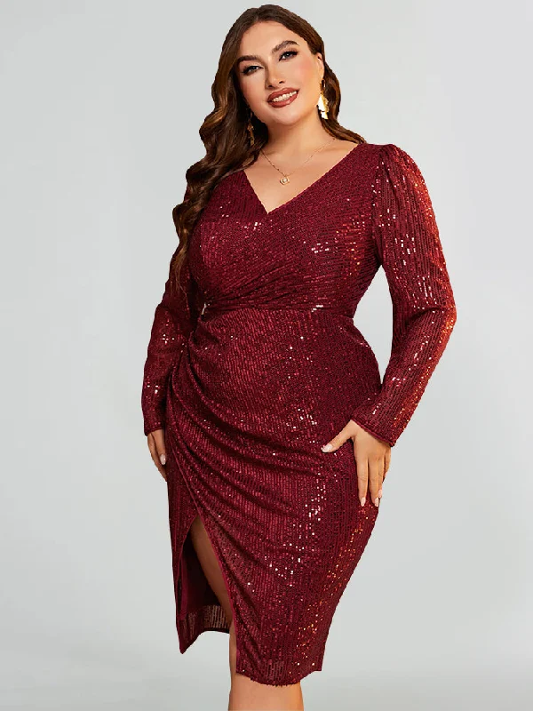 Latest Fashion for Women Sequin V Neck Split Wrap Dress