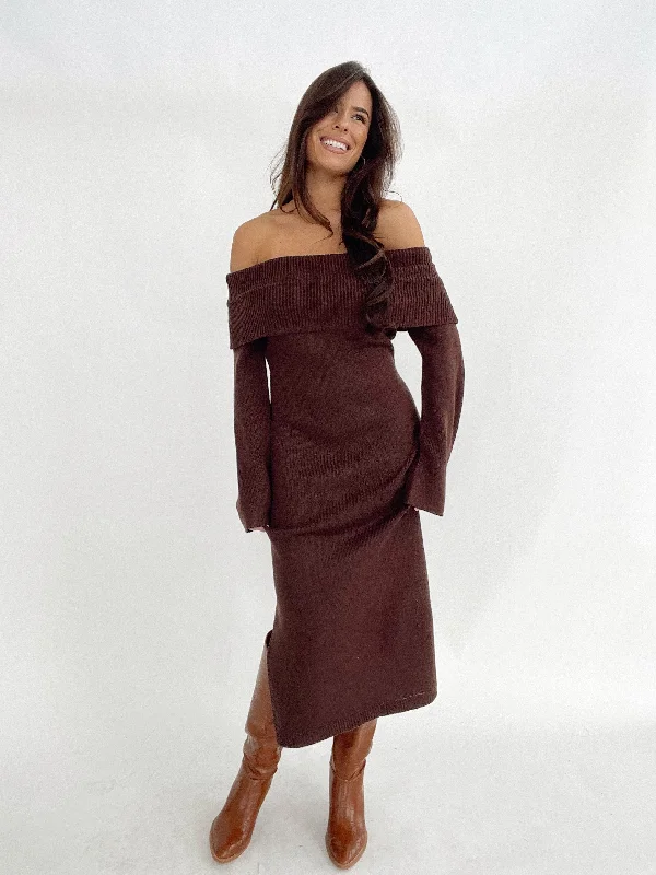 Flash Discount Chocolate Off The Shoulder Dress