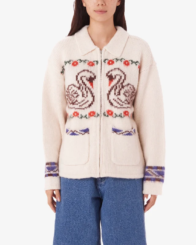 Women's Clothing Online Sale Obey SWANS ZIP SWEATER - UNBLEACHED