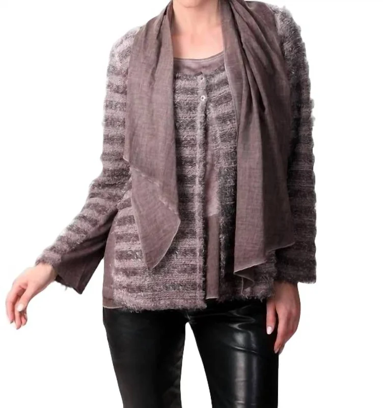 Timeless Women's Fashion Styles 2-Button Stripe Top In Taupe