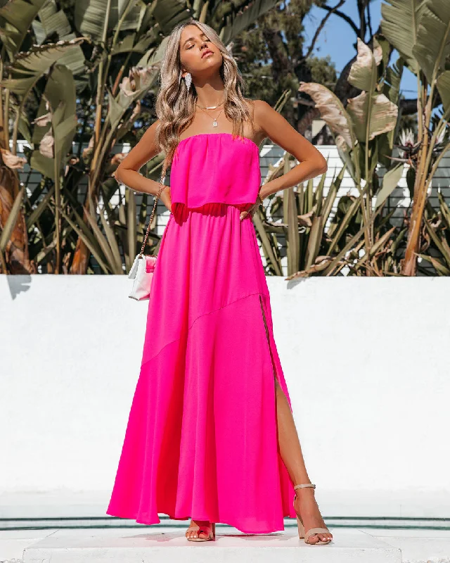 Sale For Women Vivid Strapless Slit Maxi Dress - Hot Pink