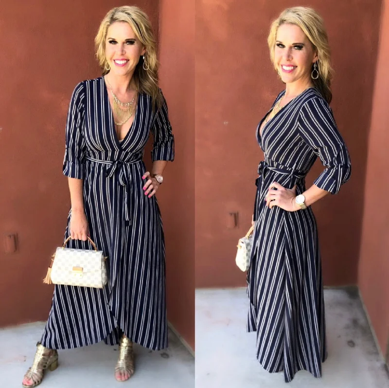 Hot Brand Discounts All the Stripes Navy Dress