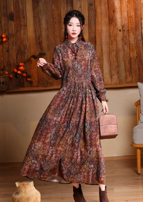 Online Clothing Stores women's fashionable printed lapel long dress