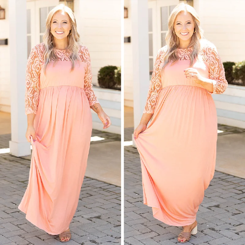 Fashionable Casual Tops Looking Elegant Maxi Dress, Peach