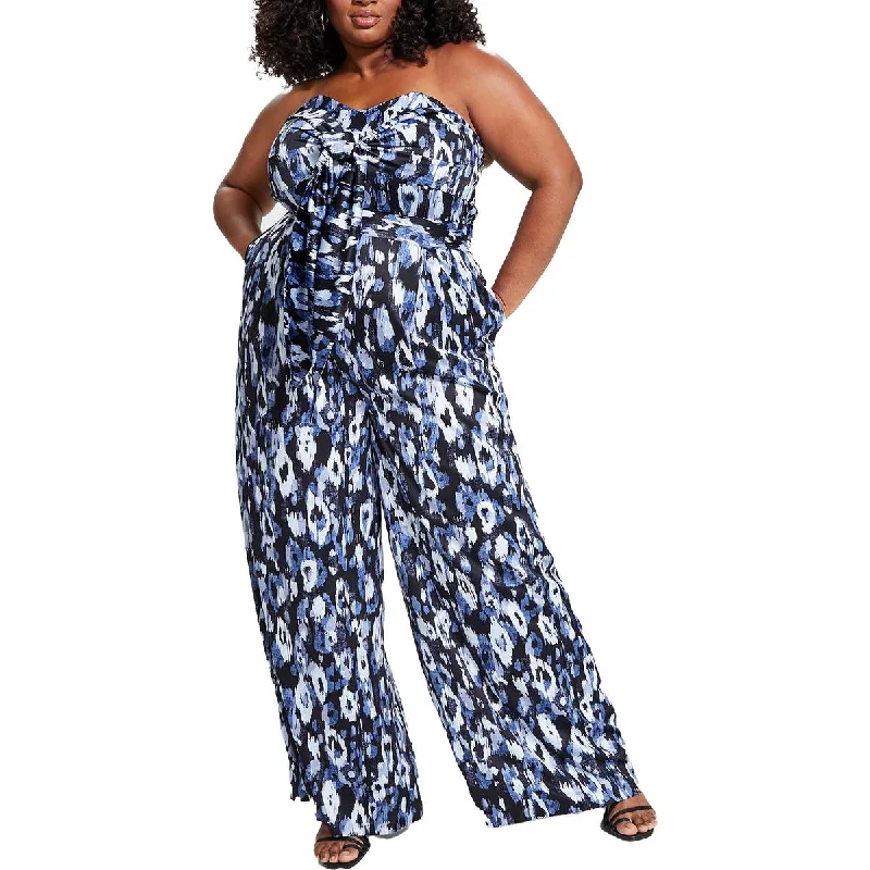 Trendy Pulse Nina Parker Womens Plus Printed Strapless Jumpsuit