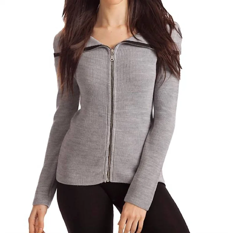 The Epitome Of Modern Women's Fashion Amaya Zip Front Cardigan In Gray