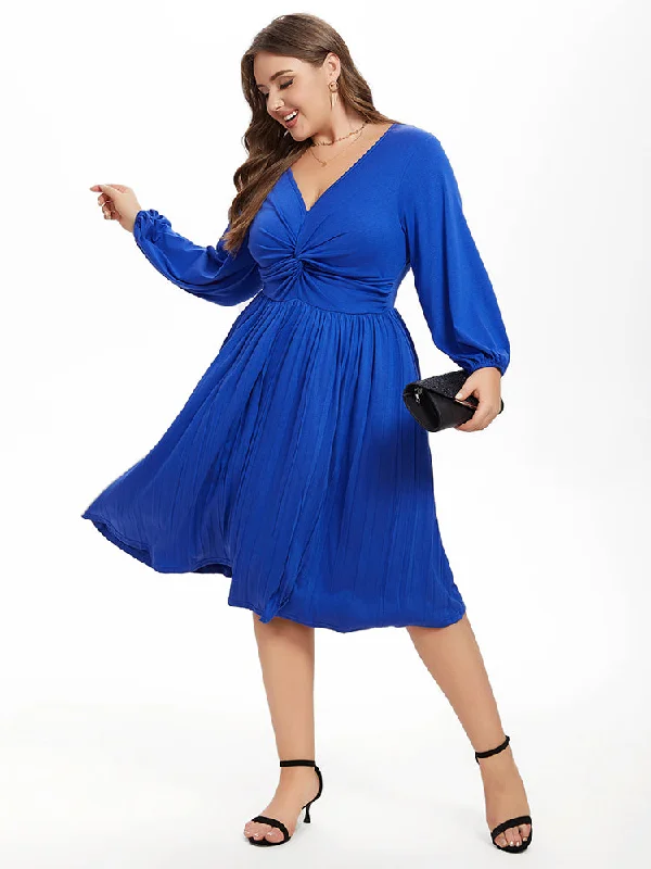 Plus Size Women's Fashion and Clothing Solid Twist Front Midi Dress