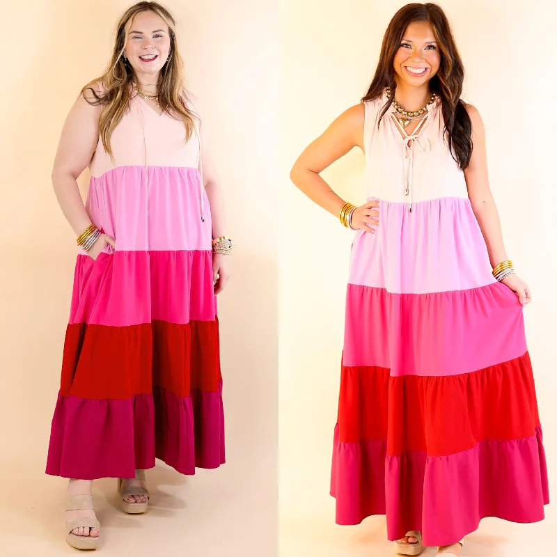 Must-Have Styles Calm Waters High Neck Tiered Maxi Dress in Pink Mix