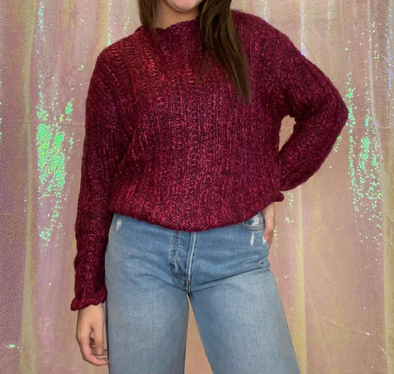 Premium Style Chunky Knit Sweater in Berry Melange