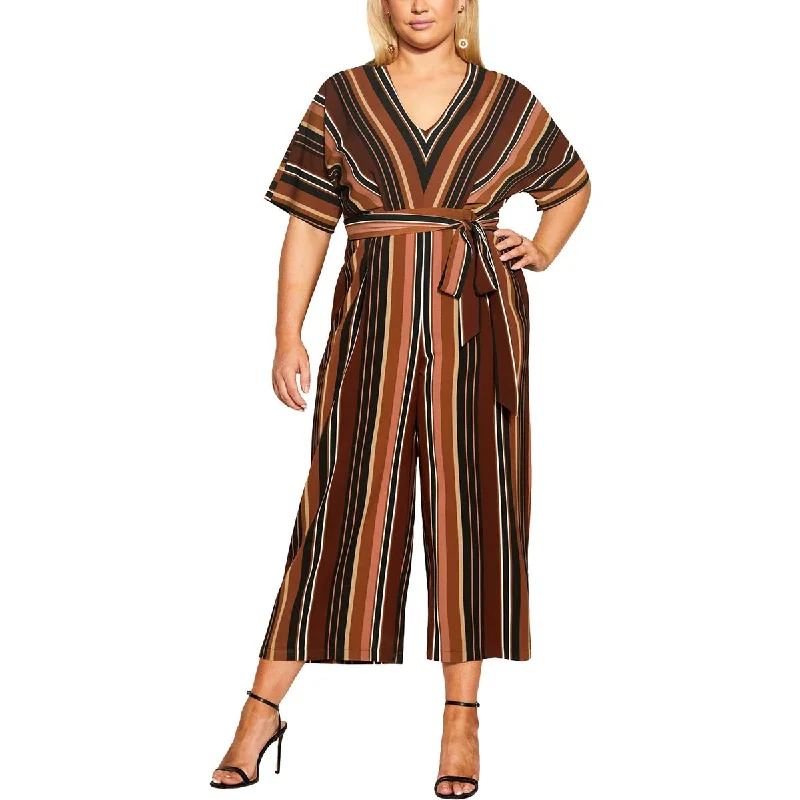 Wardrobe Refresh City Chic Womens Plus Striped Textured Jumpsuit