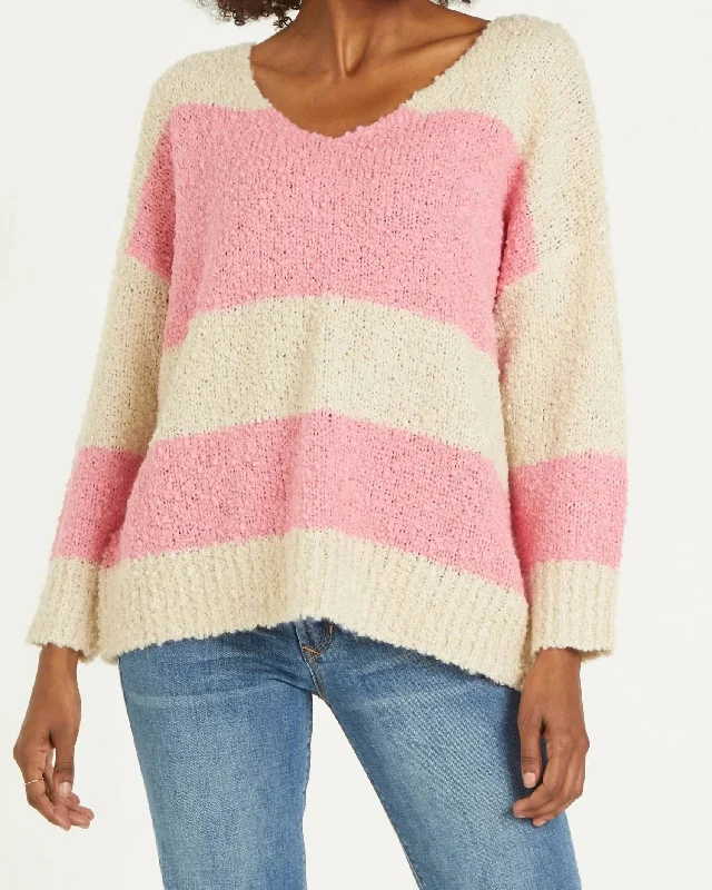 Quality Wear Adrien Stripe Sweater In Carnation Creme