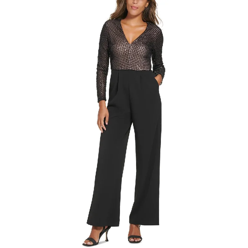 Current Trends Calvin Klein Womens Sequined Wide Leg Jumpsuit