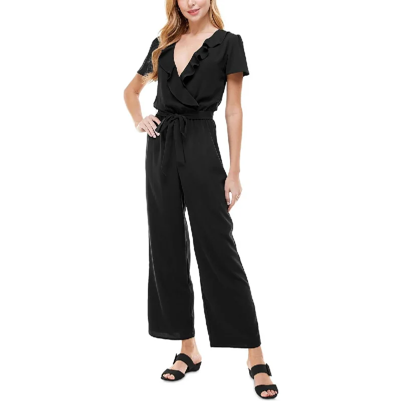 Unbeatable Prices Kingston Grey Womens Juniors Ruffled Belted Jumpsuit