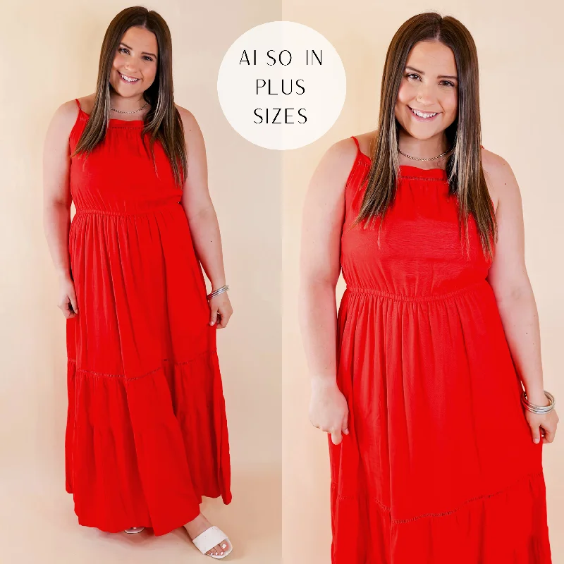 Best Deals Of The Season Tranquil Tides Tiered Maxi Dress in Red