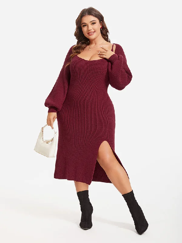 Your Timeless Wardrobe Awaits Solid Cami Split Sweater Dress & Super Crop Cardigan Set