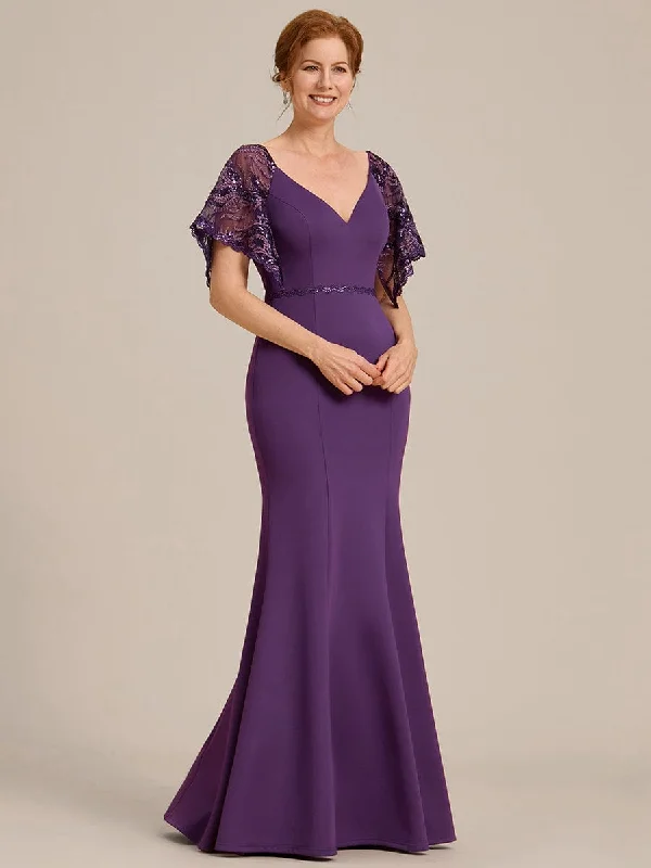 Woman Clothing Cecil | Sexy V Neck Maxi Bodycon Mother of the Bride Dress