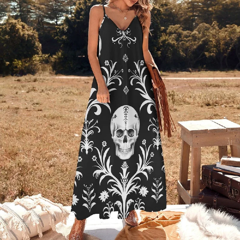 Signature Style Essentials Women's Skull Black And White Ankle Long Dress