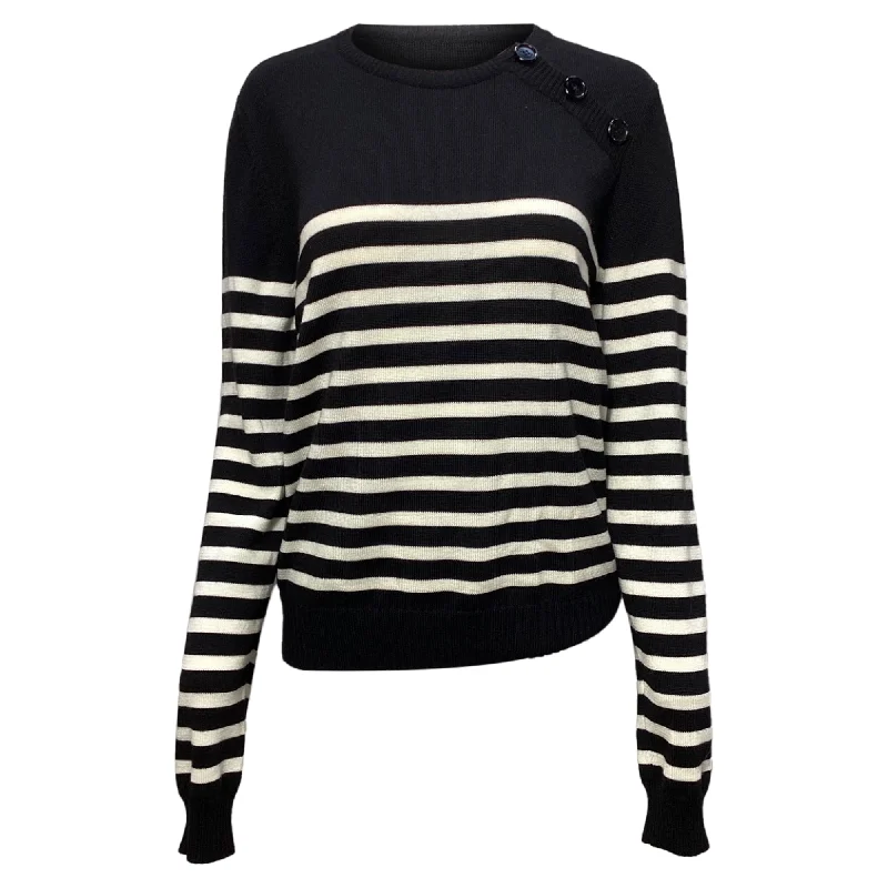 Premium Fabrics Saint Laurent Striped Sailor Sweater in Black and Ivory Wool