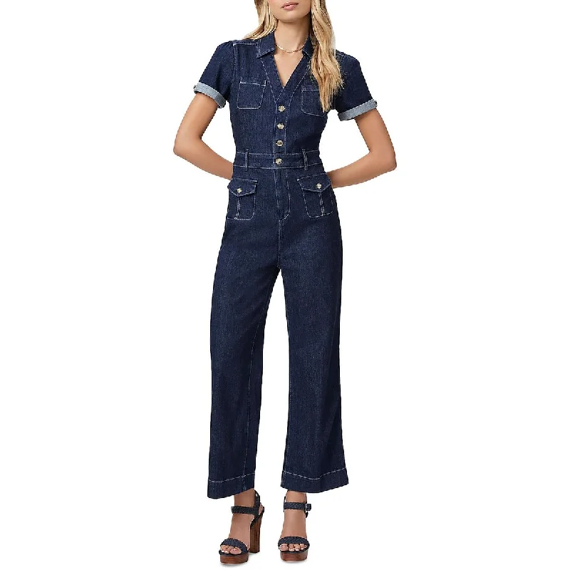 Trend Forward Threads For Her Paige Womens Darla Denim Cuff Sleeve Jumpsuit