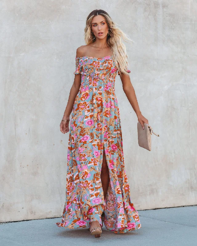 Premium Fashion Vesna Floral Smocked Off The Shoulder Maxi Dress