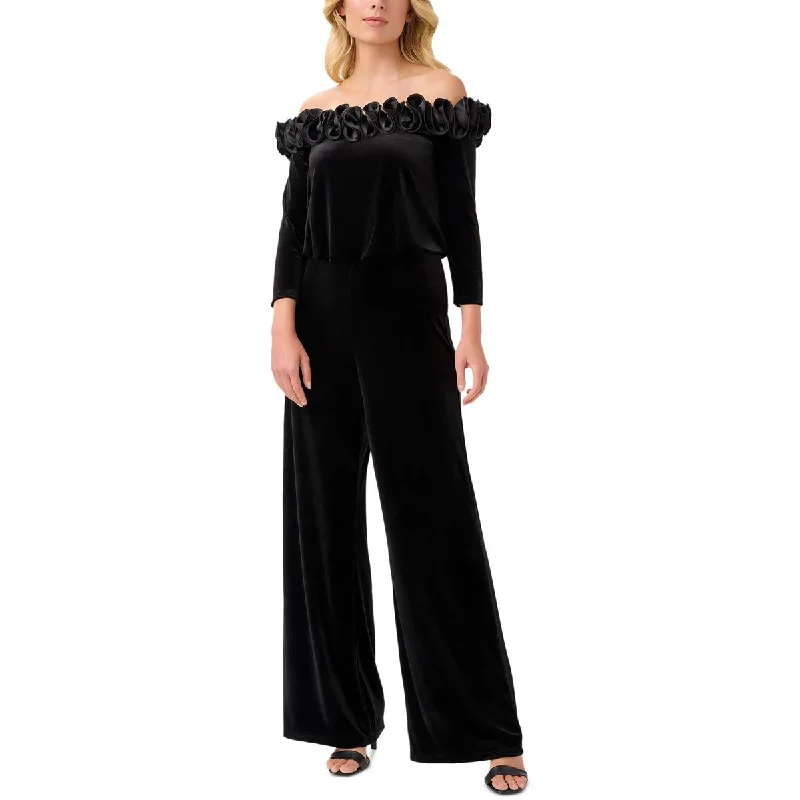 Best Deals Of The Season Adrianna Papell Womens Velvet Off-The-Shoulder Jumpsuit