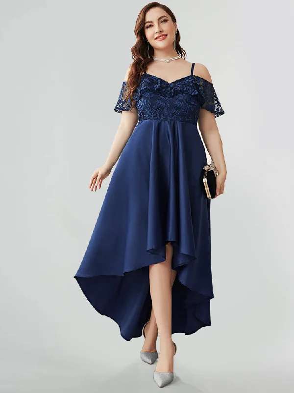 Women's Clothing Sale Embroidery Cold Shoulder High Low Bridesmaid Dress